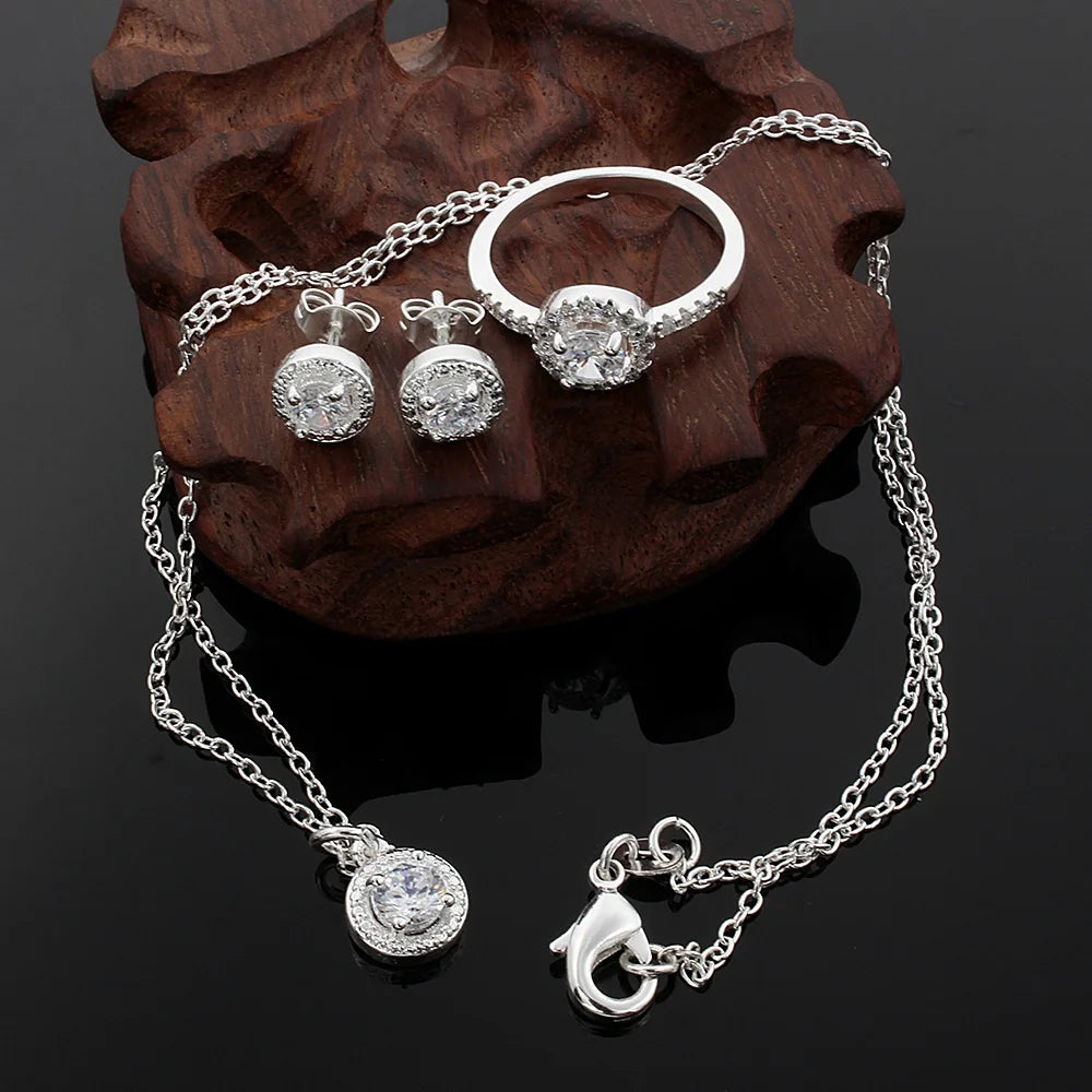 925 sterling Silver crystal pendant Jewelry set