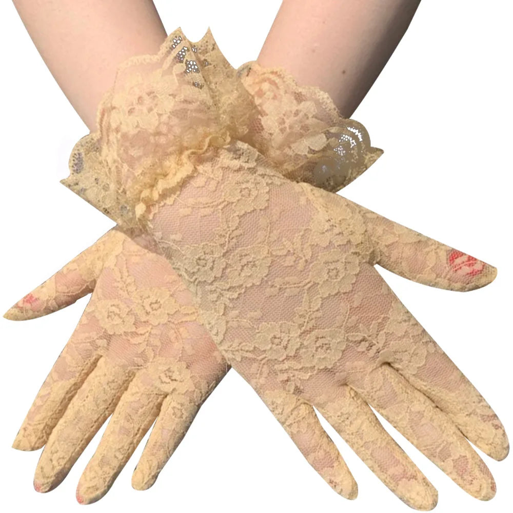 Women Vintage Sheer Short Lace Gloves