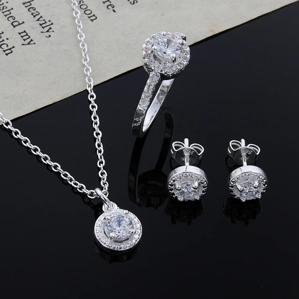 925 sterling Silver crystal pendant Jewelry set