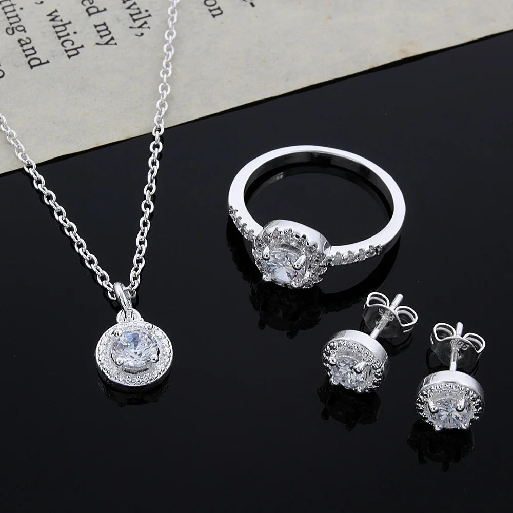 925 sterling Silver crystal pendant Jewelry set
