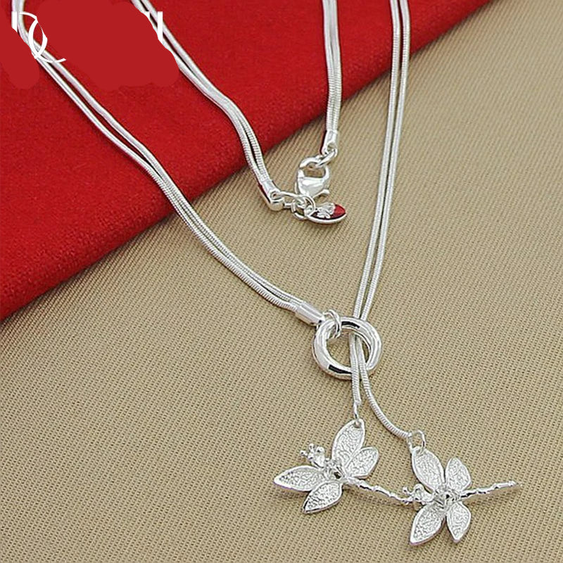 925 Sterling Silver Two Dragonfly Pendant Necklace