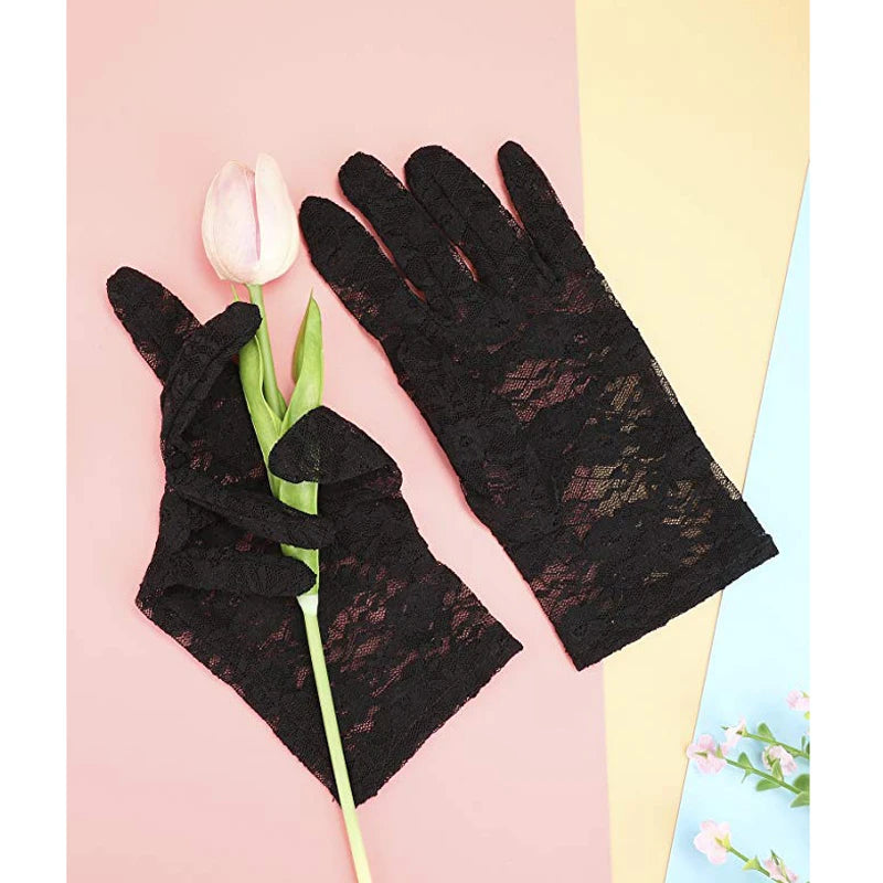 Women Vintage Sheer Short Lace Gloves