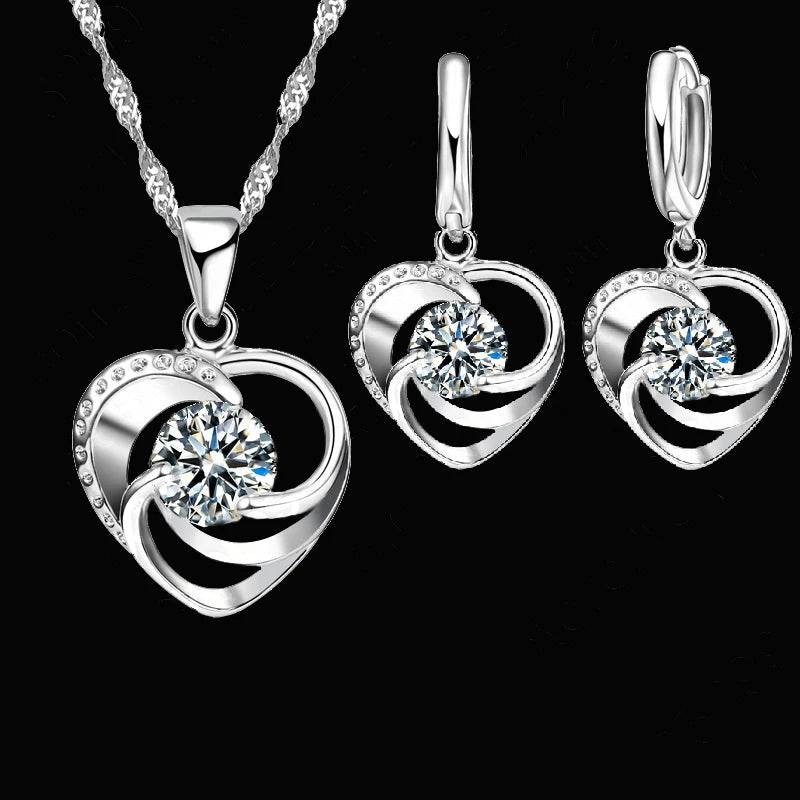 925 Sterling Silver Stamped Necklace Earrings Set