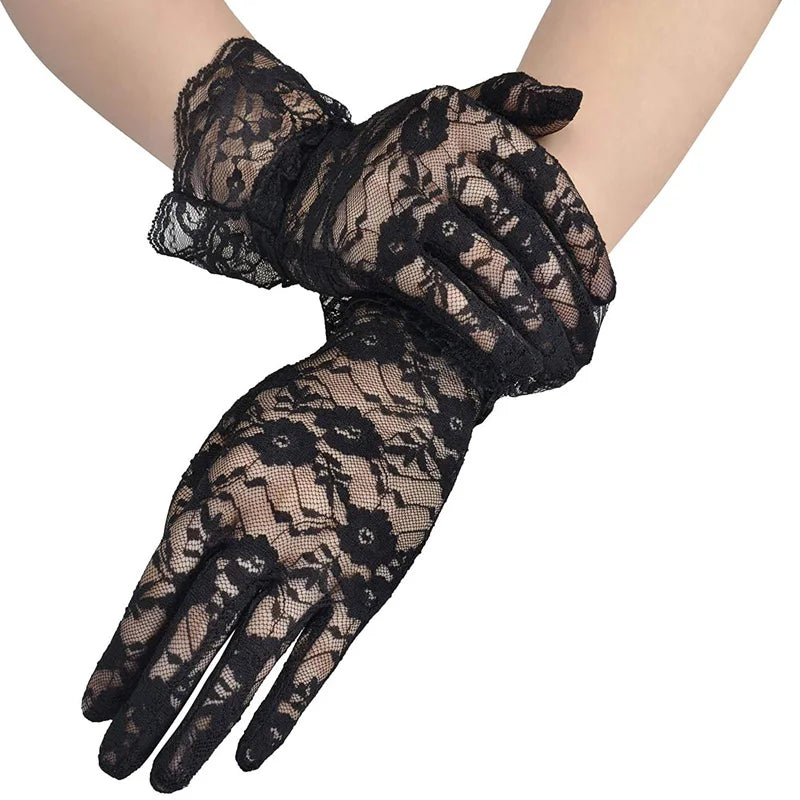 Women Vintage Sheer Short Lace Gloves