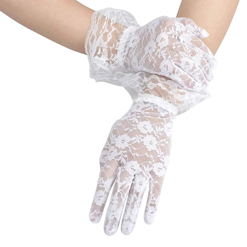 Women Vintage Sheer Short Lace Gloves