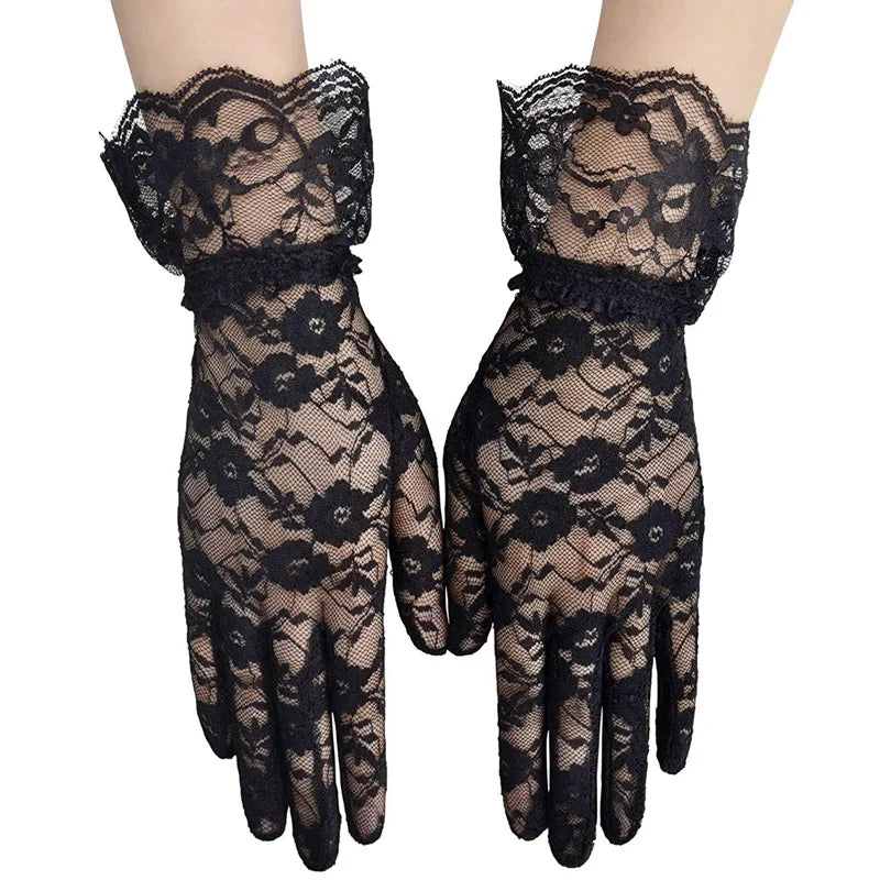 Women Vintage Sheer Short Lace Gloves
