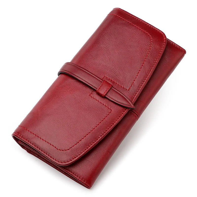 Women's Genuine Leather Wallet Classic Long Wallets with Zipper