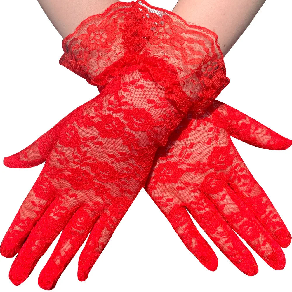 Women Vintage Sheer Short Lace Gloves