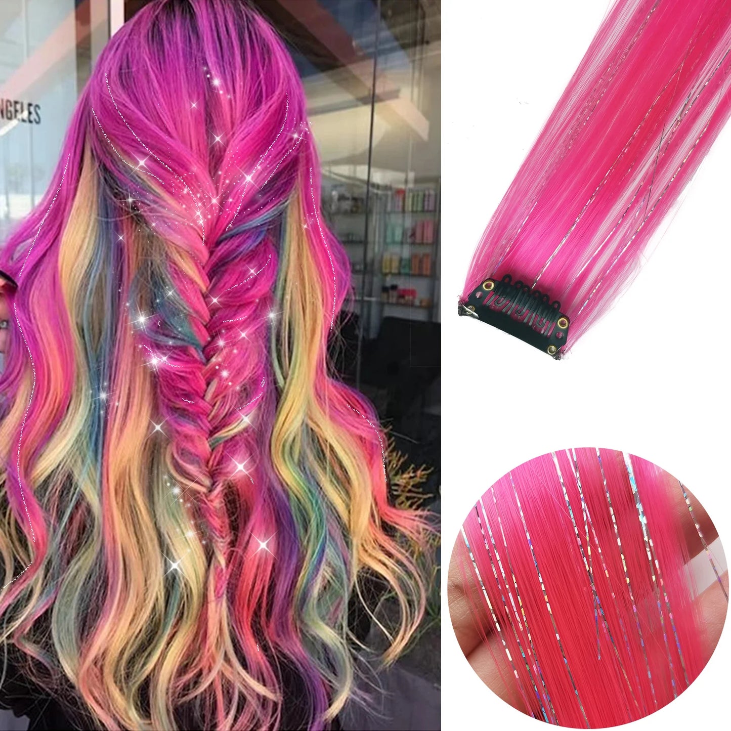 6pcs/pack Colored Party Highlights Clip in Hair Extensions