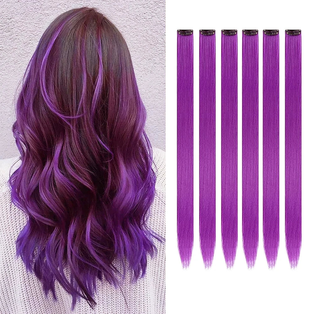6pcs/pack Colored Party Highlights Clip in Hair Extensions