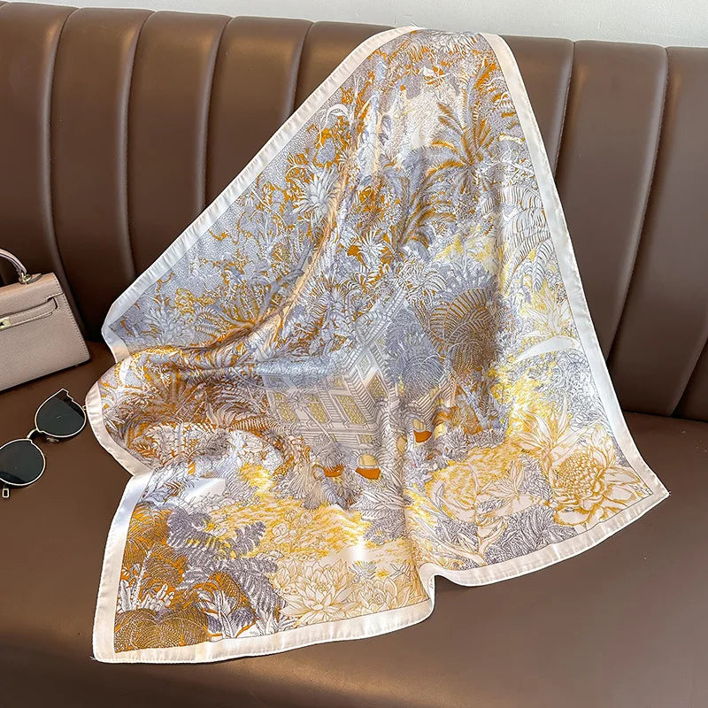 Floral Print Silk Square Scarf