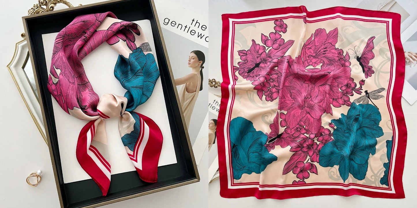 Floral Print Silk Square Scarf