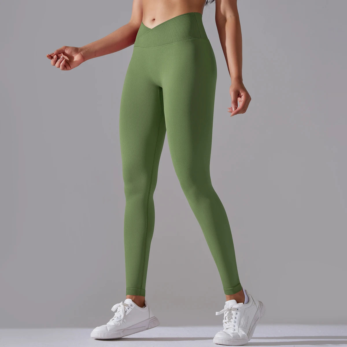 Seamless Yoga Pant Cross Over Waistband Sports Fitness Legging
