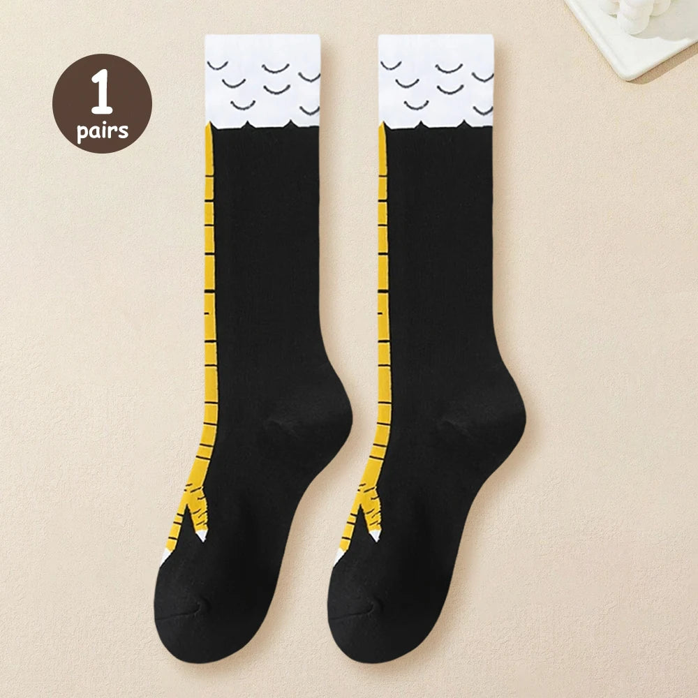 1 Pair Women Knee High Socks Trendy Cartoon Funny Chicken Claw Socks