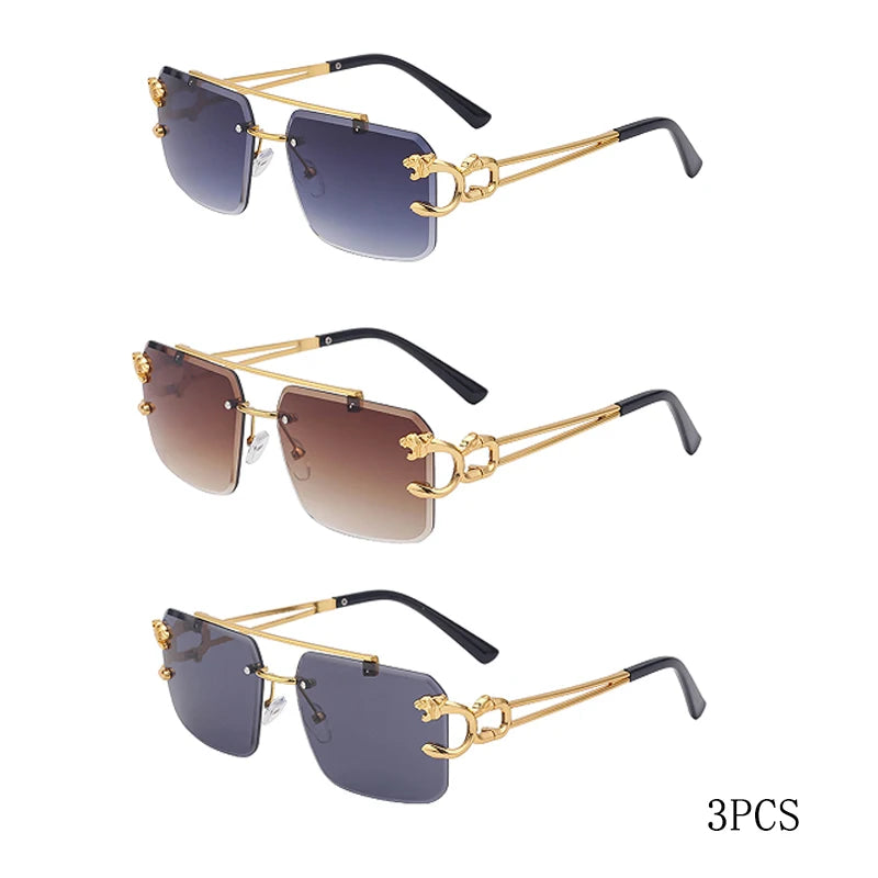 Fashion Metal Leopard Rimless Sunglasses