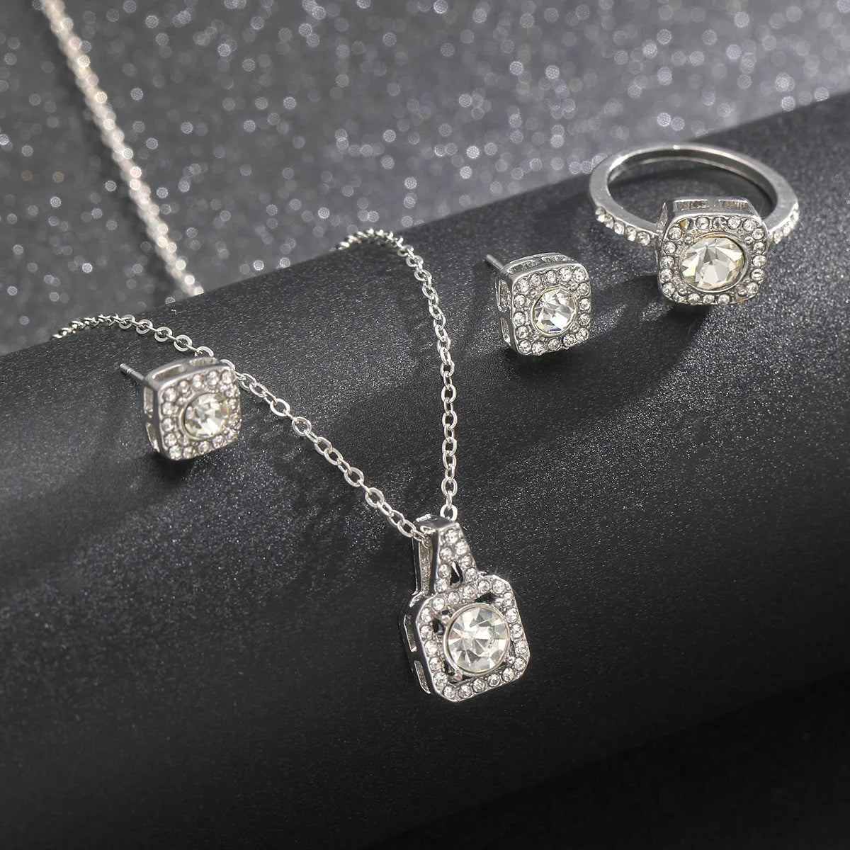Square Zircon Crystal Jewelry Set