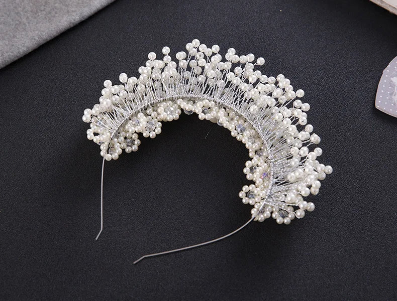 White Pearl Bridal Headband Accessories Diamonds