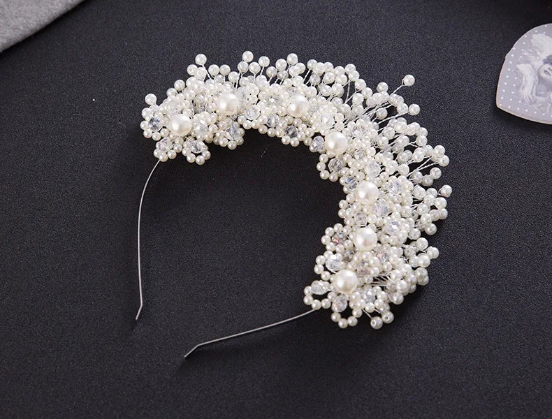 White Pearl Bridal Headband Accessories Diamonds