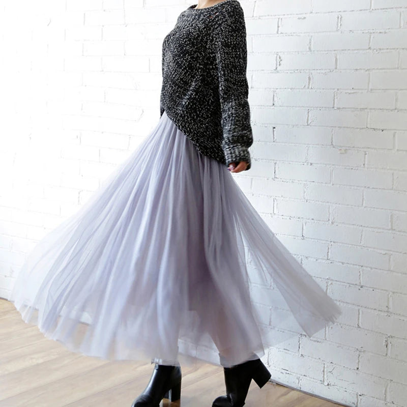 High Waist Mesh Pleated Skirts