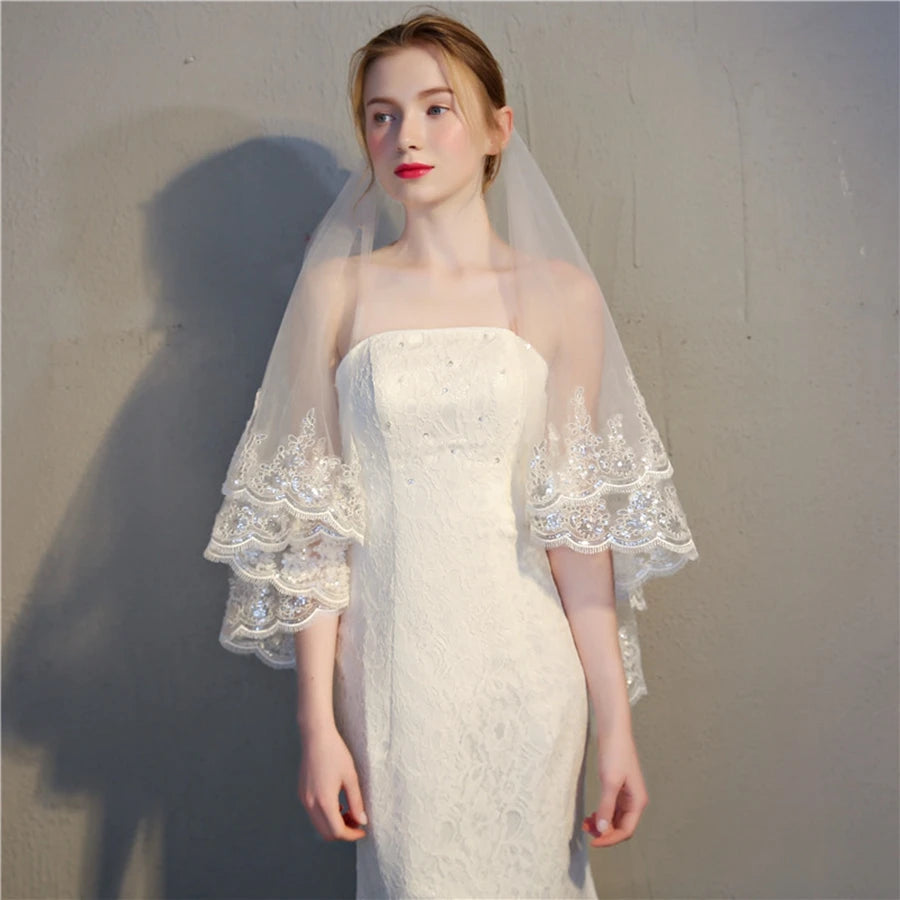 Wholesale White Ivory Two Layers Bride Wedding Veils