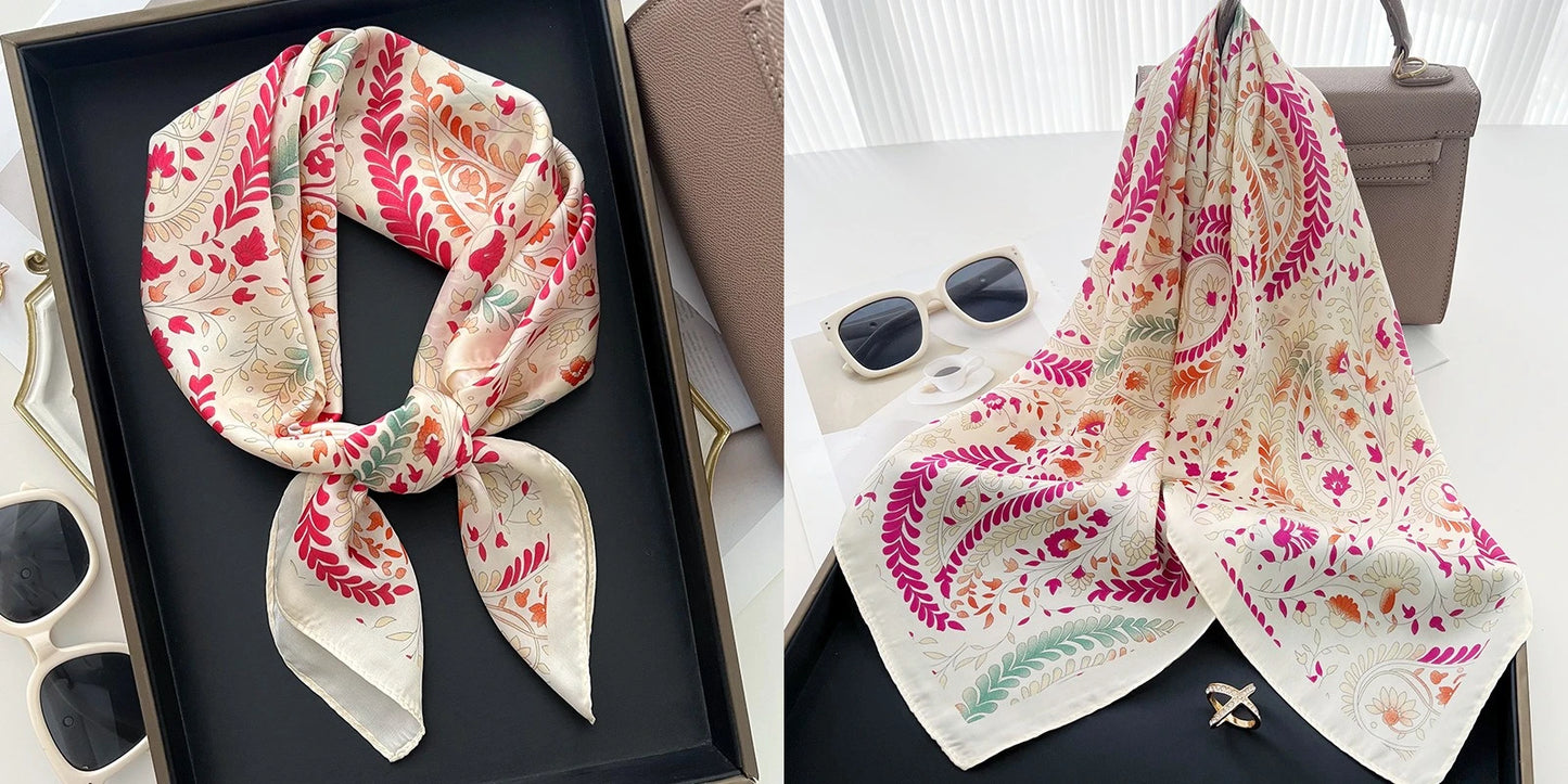 Floral Print Silk Square Scarf