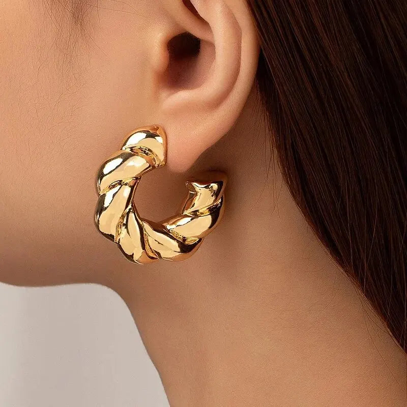 Gold Color Crystal Stone Hoop Earrings