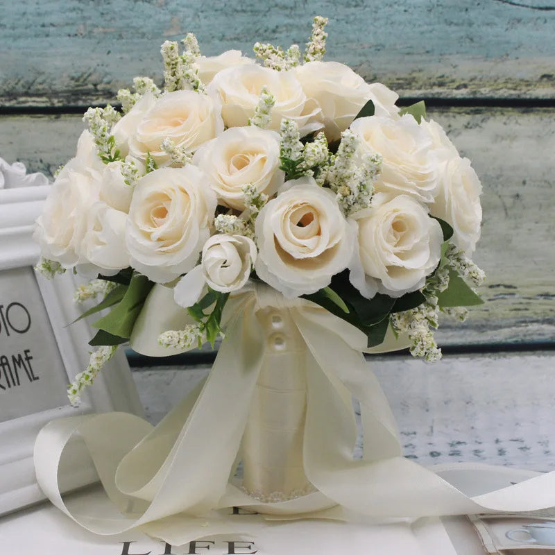 Bridal Bridesmaid Wedding Bouquet White Silk Flower