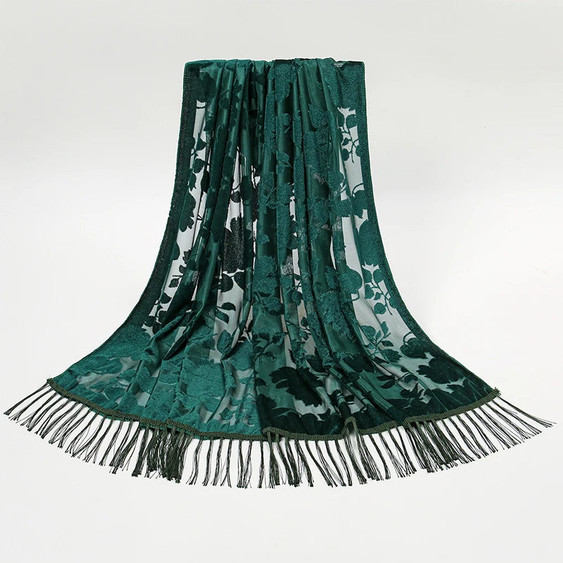 Hollow Lace Gradient Flower Silk Scarf