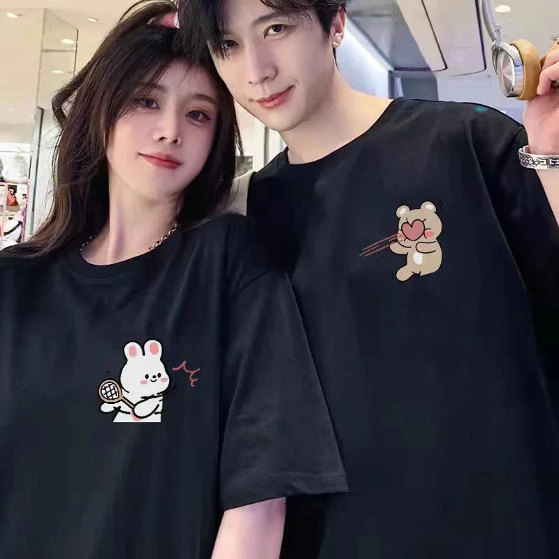 Tennis Rabbit Print Couple T-Shirts