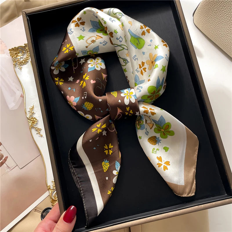 Floral Print Square Silk Scarf