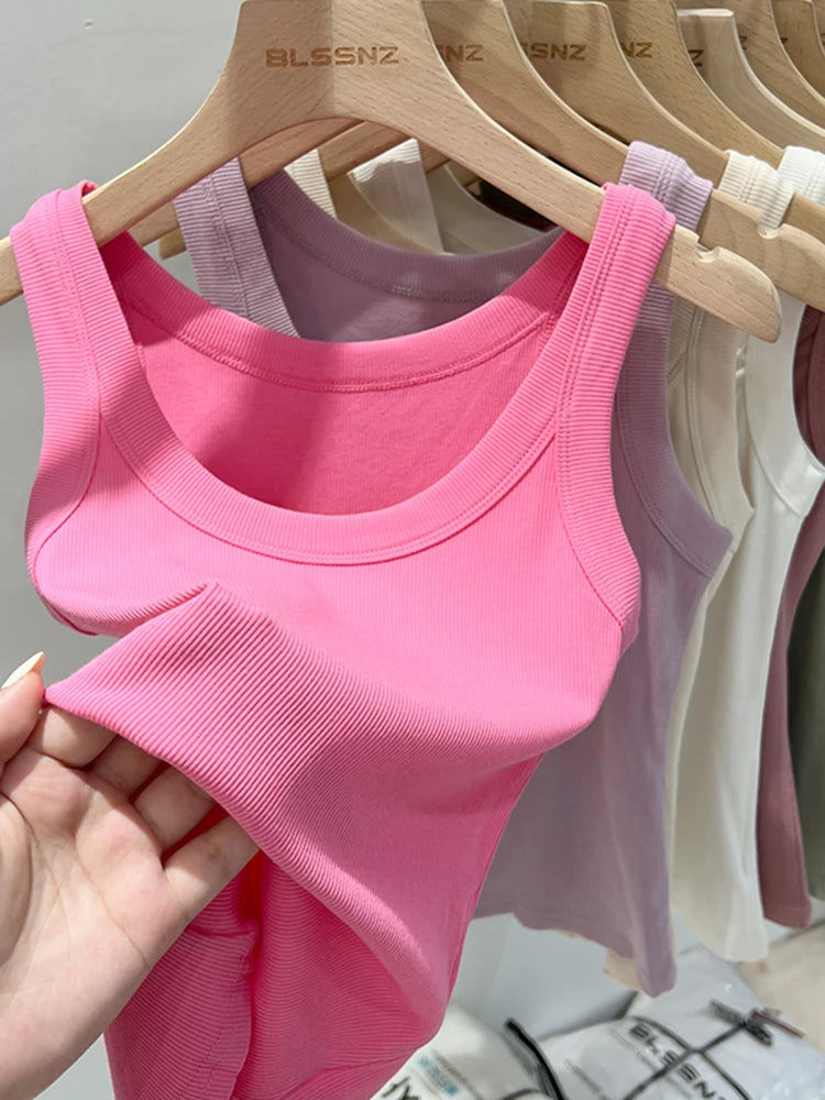 Round Neck Ribbed Tank Top