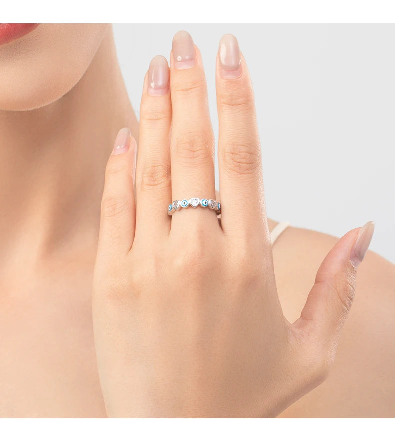 Sterling Silver Cute Blue Ghost Eyes Ring