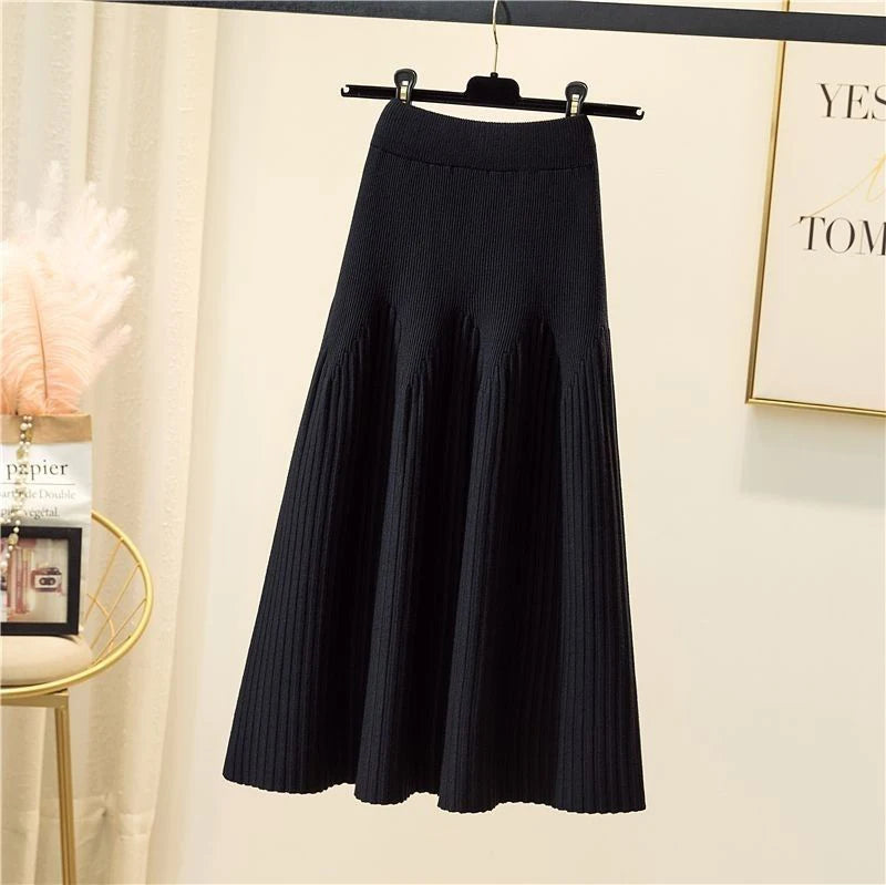 Knitted Midi Skirts Women High Waist