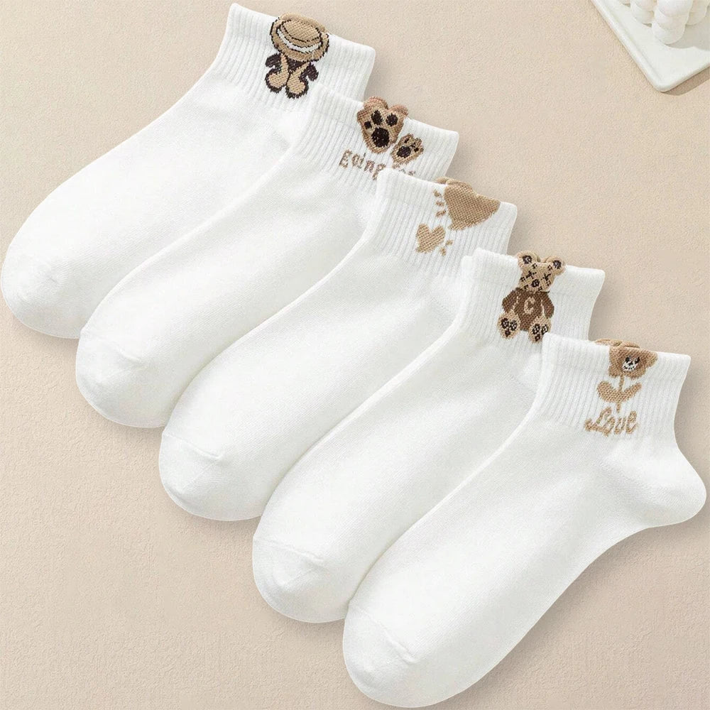 Women Cartoon Teddy Bear Patterned Ankle Socks