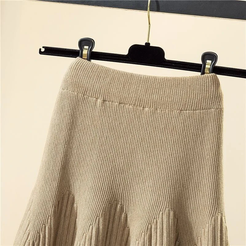 Knitted Midi Skirts Women High Waist