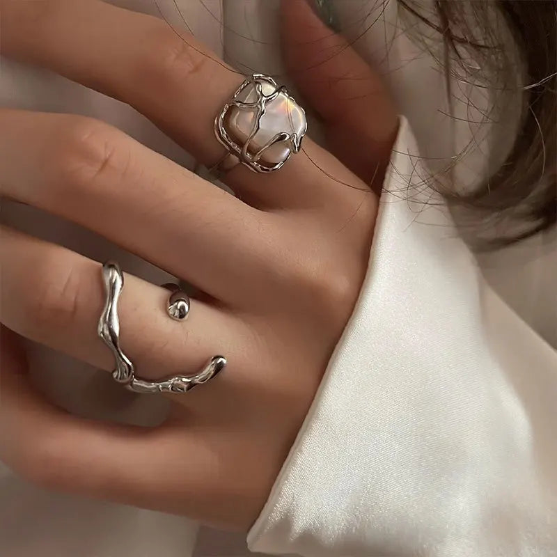 Double Ball Beads Opening Ring