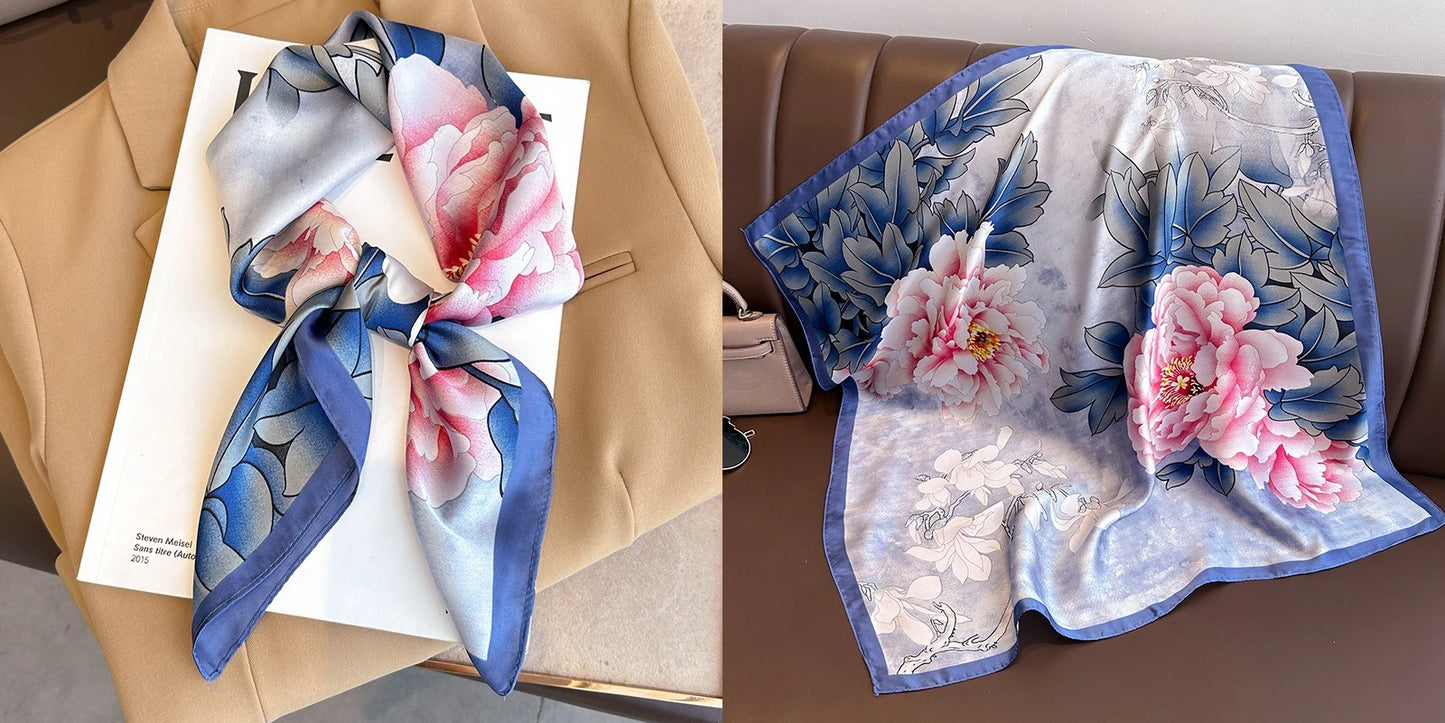 Floral Print Silk Square Scarf