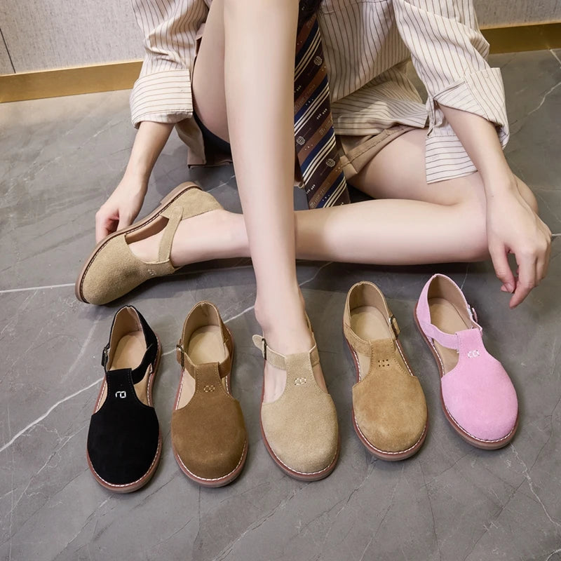 Flat-soled retro frosted genuine leather sandal