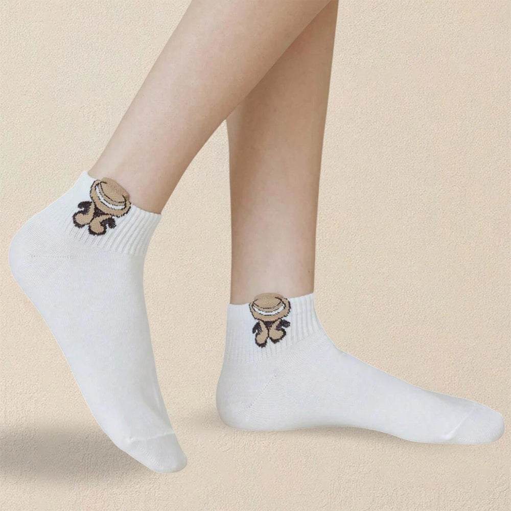 Women Cartoon Teddy Bear Patterned Ankle Socks