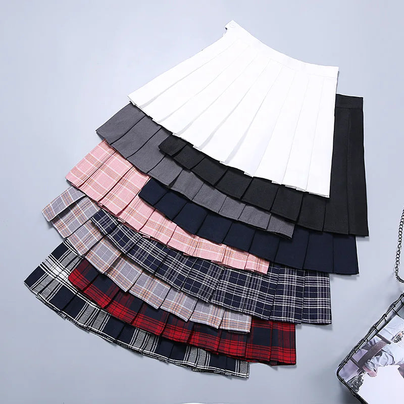 Summer Grey Plaid A-Line High Waist Mini Skirts