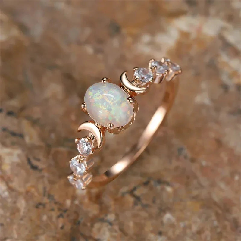 Blue/White Imitation Opal Moon Rings