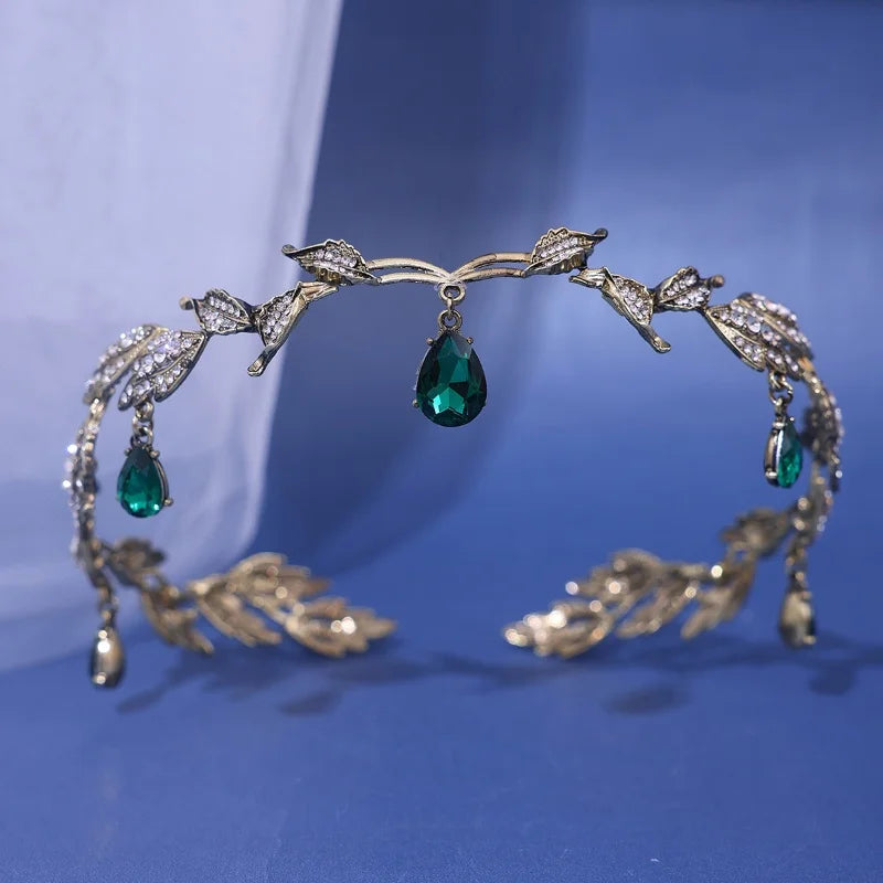 Vintage Crystal Rhinestone Waterdrop Leaf Tiara