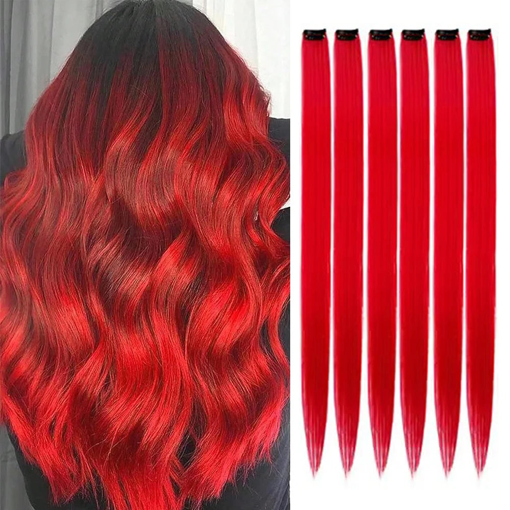 6pcs/pack Colored Party Highlights Clip in Hair Extensions