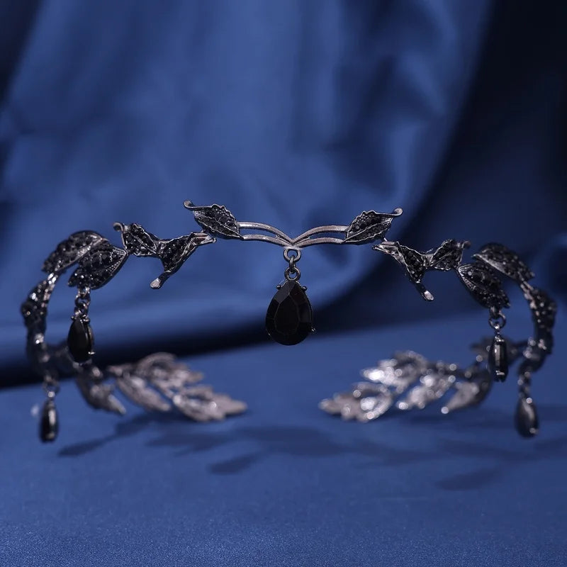 Vintage Crystal Rhinestone Waterdrop Leaf Tiara