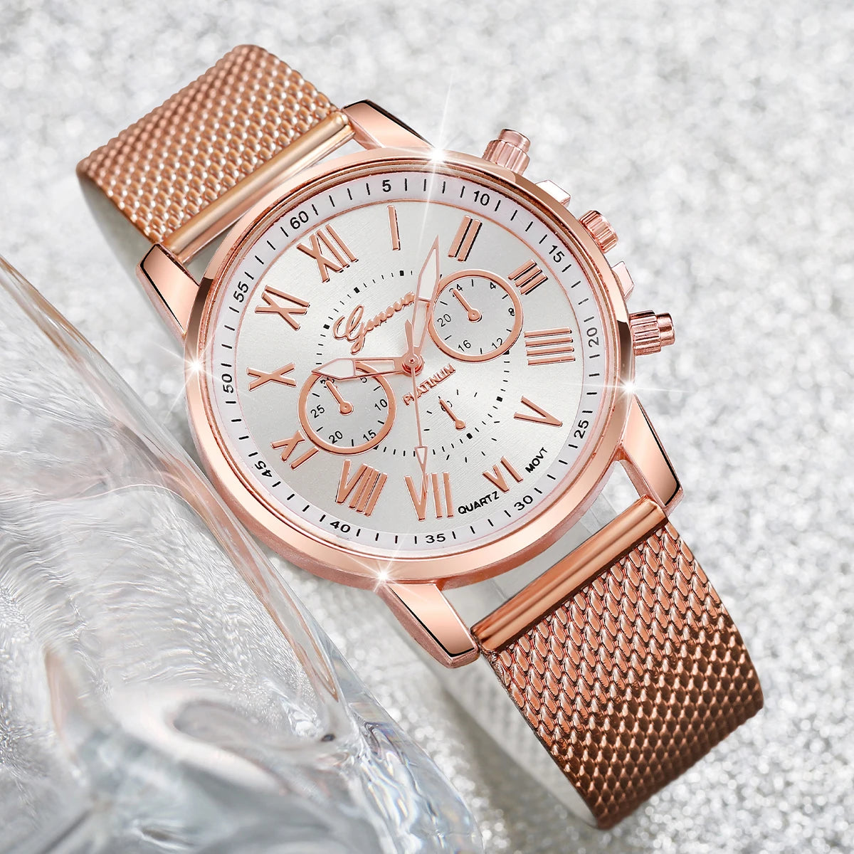 Analog Quartz Watch Pearls Butterfly Bracelet Set