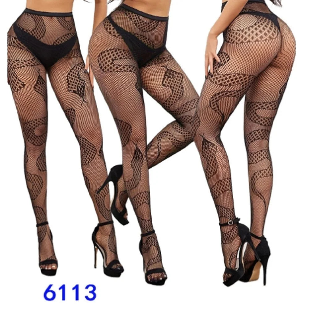 Snake Tights Women Anime Pantyhose Black Mesh Fishnet Stockings