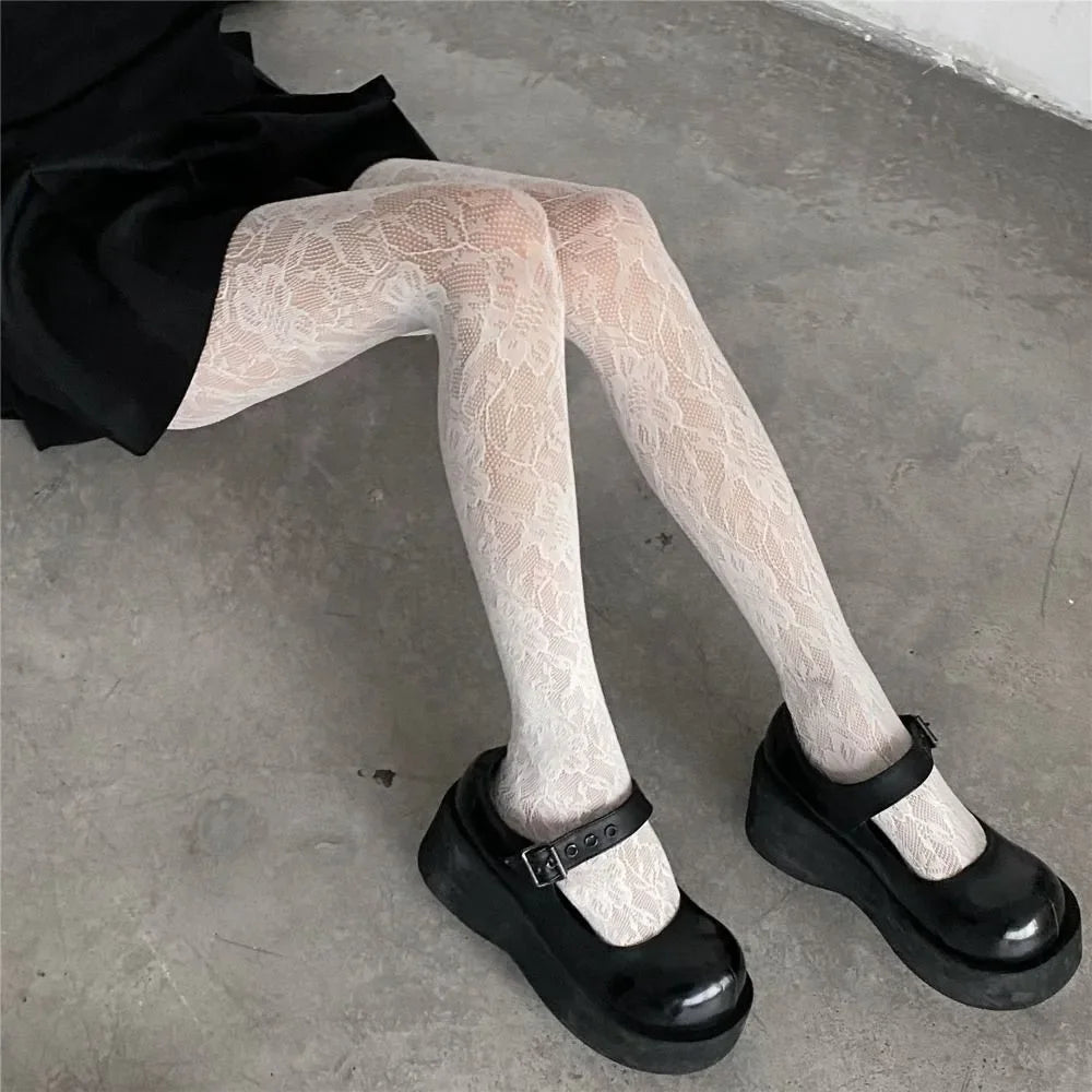 Gothic Flower Hollow Out Sexy Pantyhose Fishnet