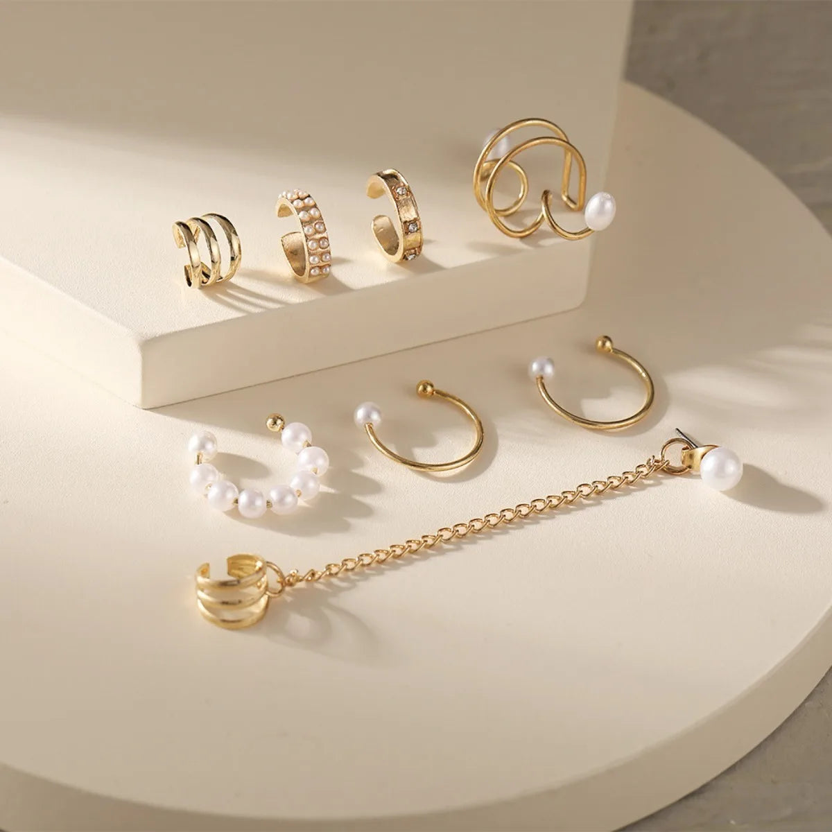 8pc Ear Clip Imitation Pearl Set