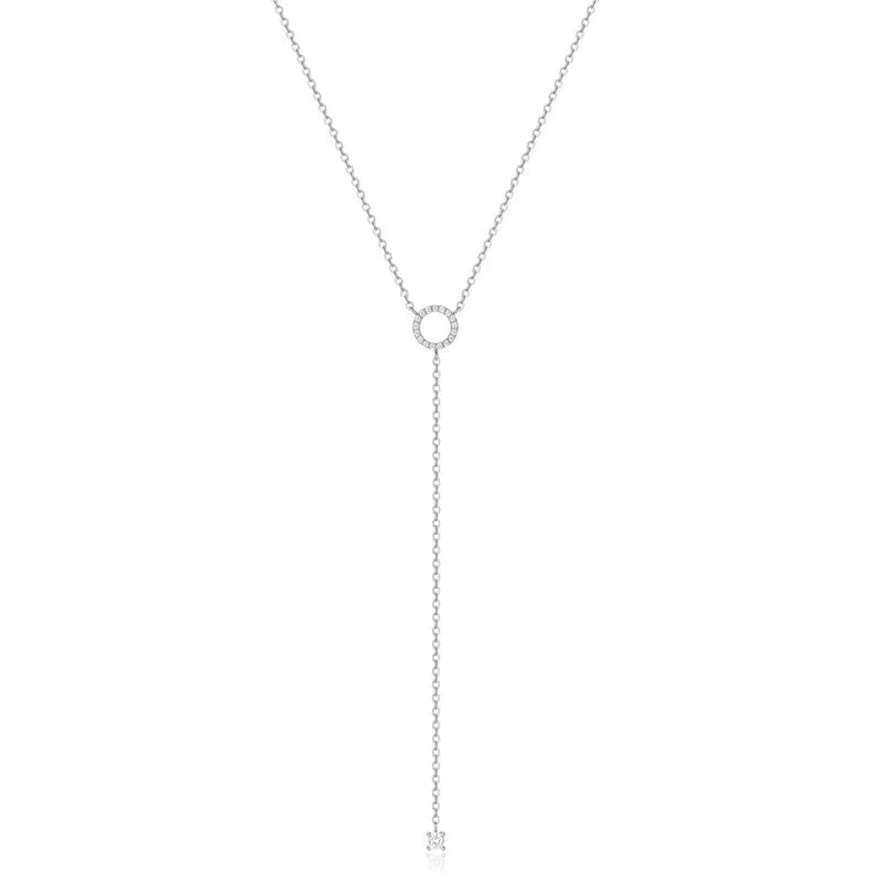 925 Sterling Silver Double-Deck Circle Zircon Pendant Long O-Chain