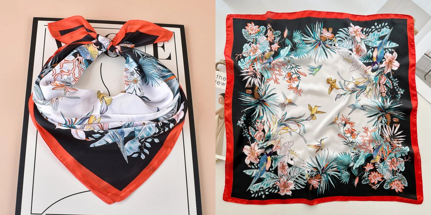 Floral Print Silk Square Scarf